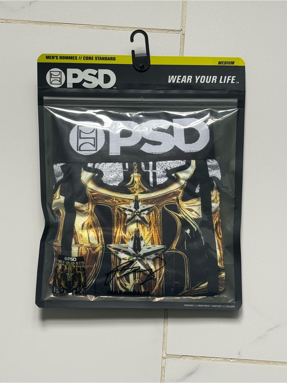 PSD Black Boxer Briefs with Metallic Gold and Silver Star Graphic